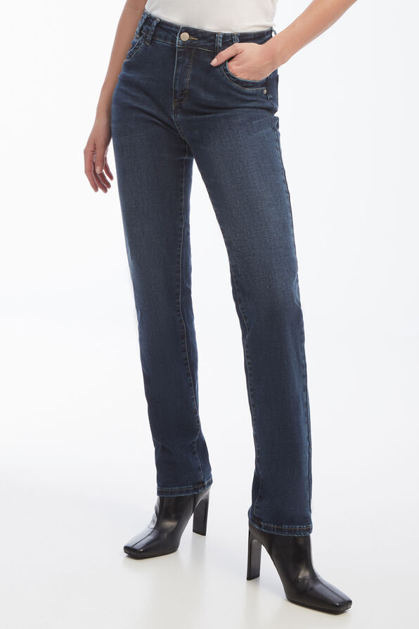 Straight-Leg Regular-Waist Elastic-Waistband Jeans, Denim, original image number 0